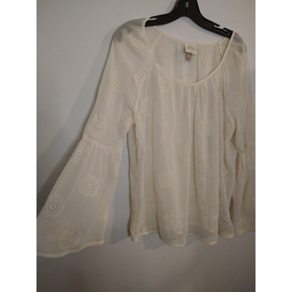 Knox Rose sheer flared sleeve top Cream Md Feminine Beachy Cottage Core
